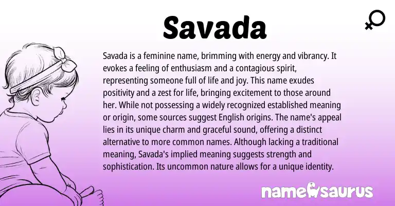 Infographic about Savada name meaning, Savada is a name from English origin(s).
