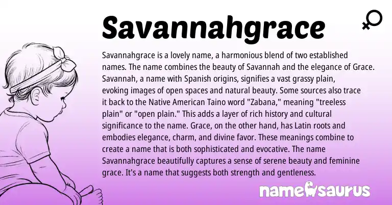 Infographic about Savannahgrace name meaning, Savannahgrace is a name from Latin, English, Spanish origin(s).