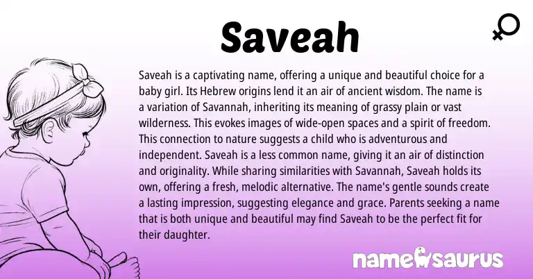 Infographic about Saveah name meaning, Saveah is a name from Hebrew origin(s).