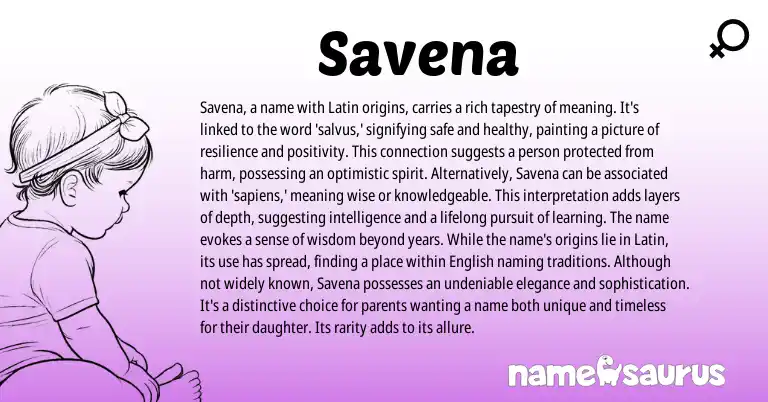 Infographic about Savena name meaning, Savena is a name from Latin origin(s).
