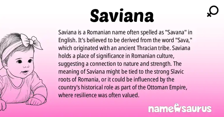 Infographic about Saviana name meaning, Saviana is a name from Romanian origin(s).
