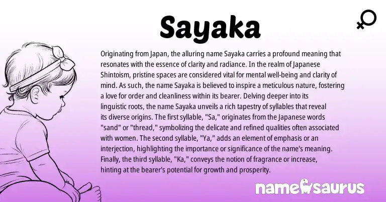 Infographic about Sayaka name meaning, Sayaka is a name from Japanese origin(s).
