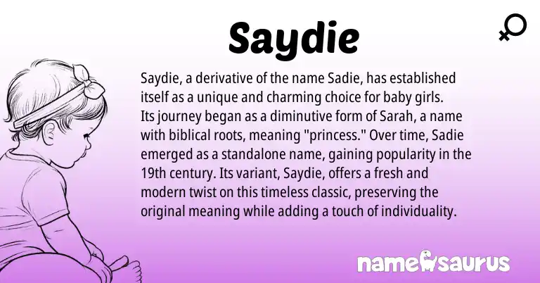 Infographic about Saydie name meaning, Saydie is a name from N/A origin(s).
