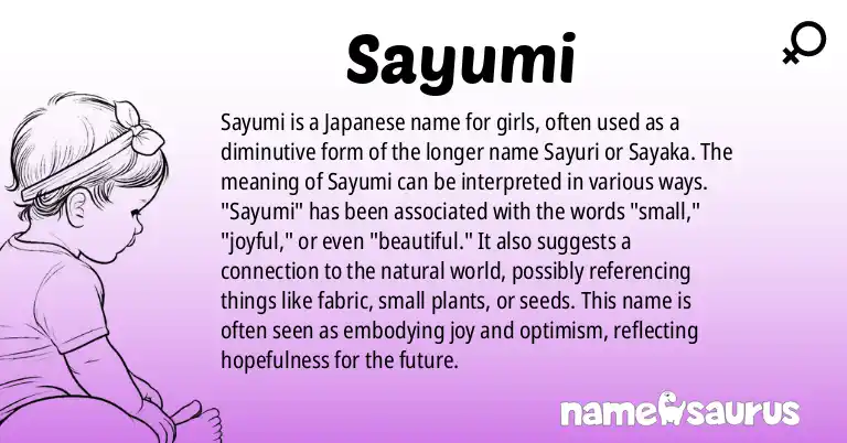Infographic about Sayumi name meaning, Sayumi is a name from Japanese origin(s).
