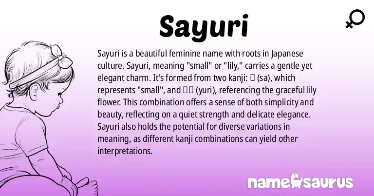 Infographic about Sayuri name meaning, Sayuri is a name from Japanese origin(s).