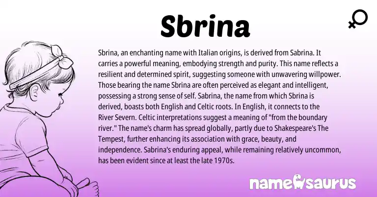 Infographic about Sbrina name meaning, Sbrina is a name from Italian origin(s).