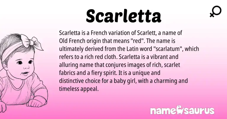 Infographic about Scarletta name meaning, Scarletta is a name from French, Latin, Old French origin(s).