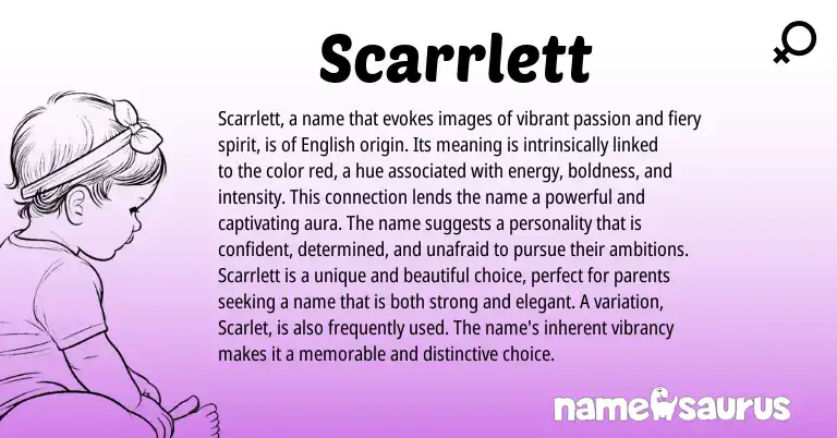 Infographic about Scarrlett name meaning, Scarrlett is a name from English origin(s).