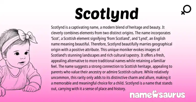 Infographic about Scotlynd name meaning, Scotlynd is a name from Scottish, English origin(s).