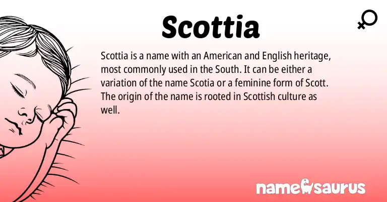 Infographic about Scottia name meaning, Scottia is a name from American (South), English (American) origin(s).