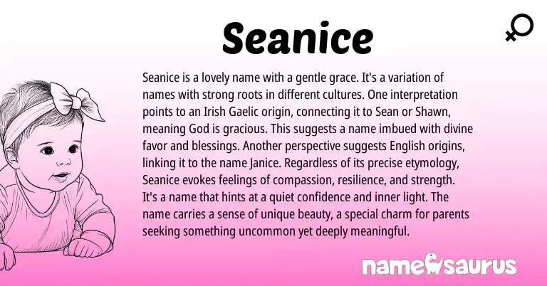 Infographic about Seanice name meaning, Seanice is a name from Gaelic, Irish origin(s).