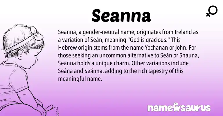 Infographic about Seanna name meaning, Seanna is a name from Ireland, Hebrew origin(s).