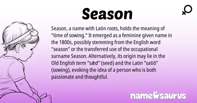 Infographic about Season name meaning, Season is a name from Old English, English, Latin origin(s).