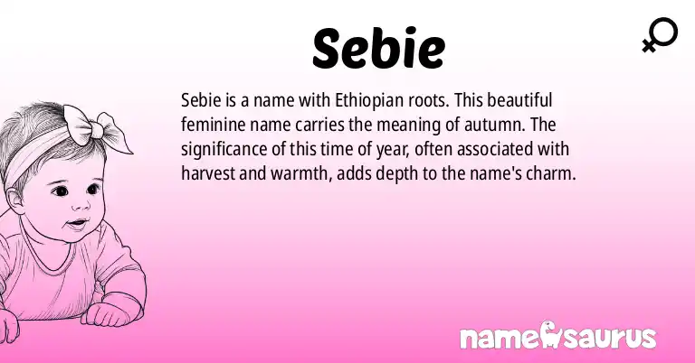 Infographic about Sebie name meaning, Sebie is a name from Ethiopian origin(s).