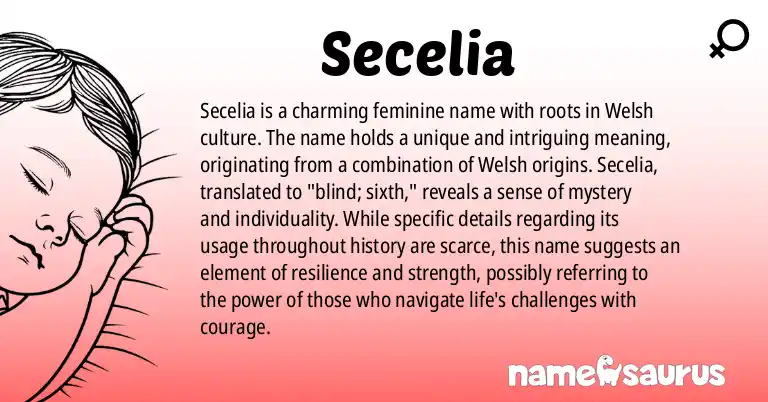 Infographic about Secelia name meaning, Secelia is a name from Welsh origin(s).