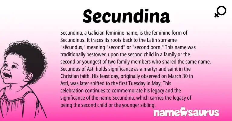 Infographic about Secundina name meaning, Secundina is a name from Galician, Latin origin(s).