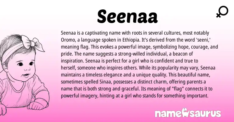 Infographic about Seenaa name meaning, Seenaa is a name from Oromo, Persian origin(s).