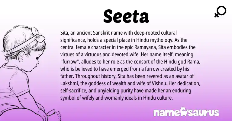 Infographic about Seeta name meaning, Seeta is a name from Sanskrit, Hindu origin(s).