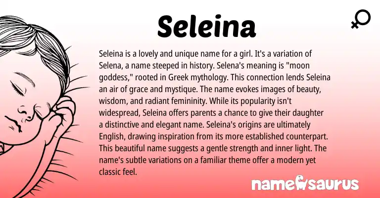 Infographic about Seleina name meaning, Seleina is a name from Greek origin(s).