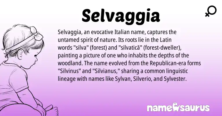 Infographic about Selvaggia name meaning, Selvaggia is a name from Latin, Italian origin(s).
