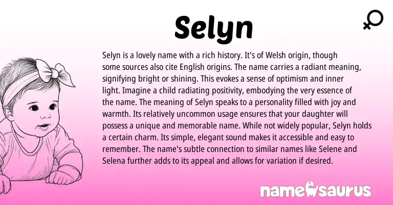 Infographic about Selyn name meaning, Selyn is a name from Welsh origin(s).