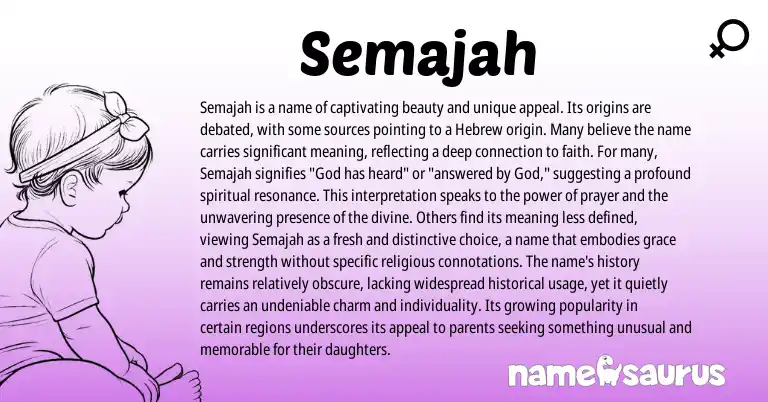 Infographic about Semajah name meaning, Semajah is a name from Hebrew origin(s).