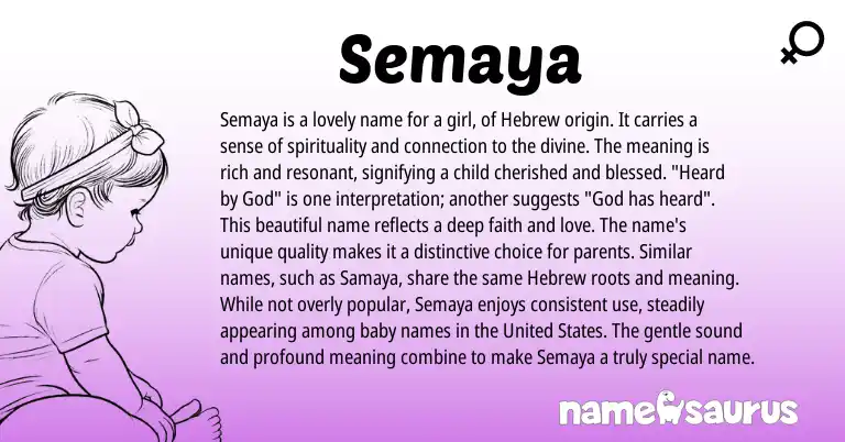 Infographic about Semaya name meaning, Semaya is a name from Hebrew origin(s).