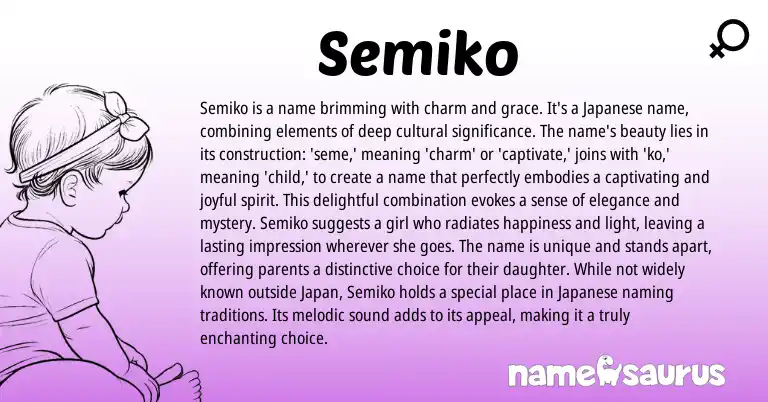 Infographic about Semiko name meaning, Semiko is a name from Japanese origin(s).