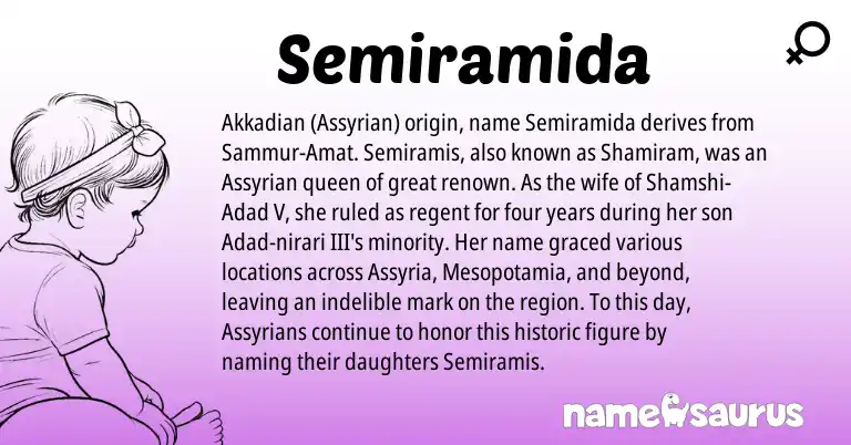 Infographic about Semiramida name meaning, Semiramida is a name from Akkadian, Assyrian origin(s).