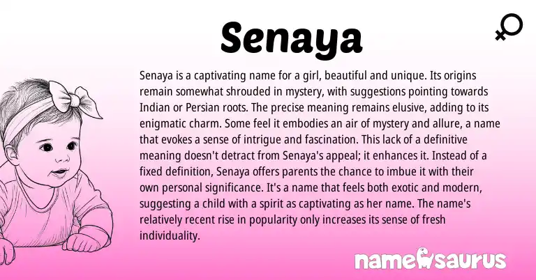 Infographic about Senaya name meaning, Senaya is a name from Persian, Indian origin(s).