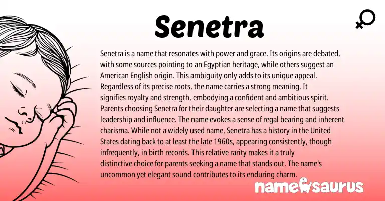 Infographic about Senetra name meaning, Senetra is a name from Egyptian origin(s).