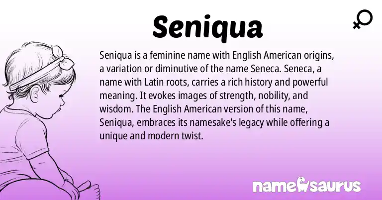 Infographic about Seniqua name meaning, Seniqua is a name from English (American) origin(s).