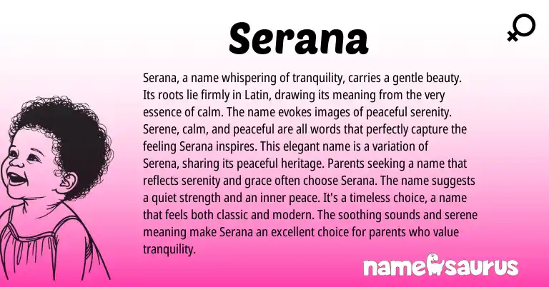 Infographic about Serana name meaning, Serana is a name from Latin origin(s).
