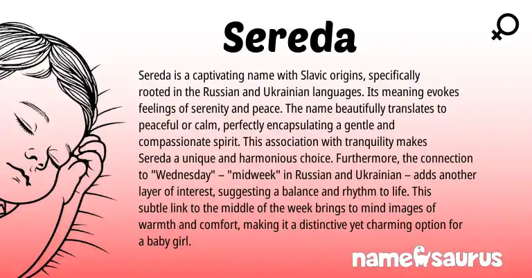Infographic about Sereda name meaning, Sereda is a name from Ukrainian, Slavic origin(s).