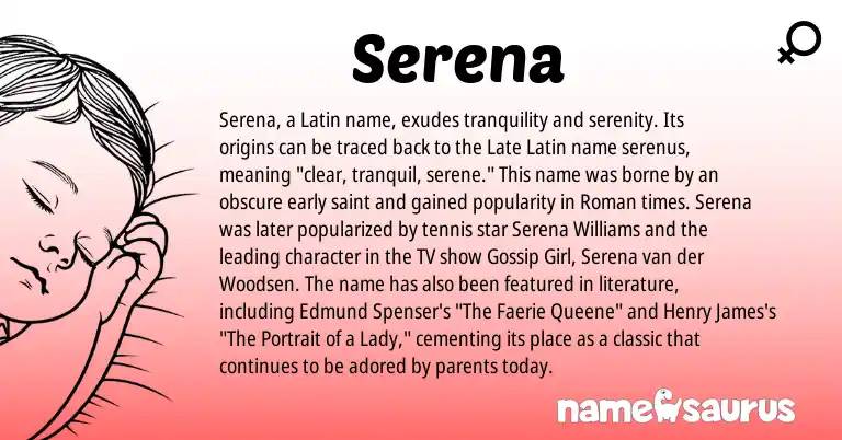 Infographic about Serena name meaning, Serena is a name from Roman, Latin origin(s).