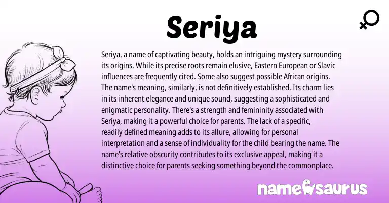 Infographic about Seriya name meaning, Seriya is a name from European, Hebrew, Slavic origin(s).