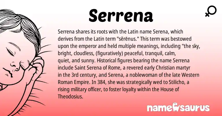 Infographic about Serrena name meaning, Serrena is a name from Roman, Latin origin(s).