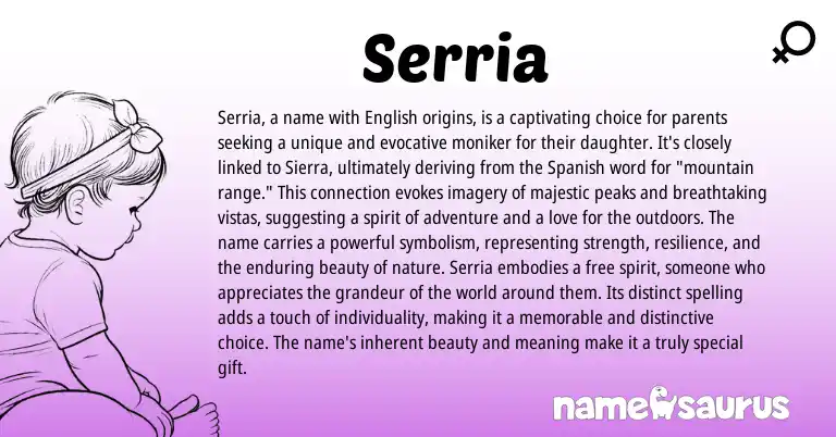 Infographic about Serria name meaning, Serria is a name from Spanish origin(s).
