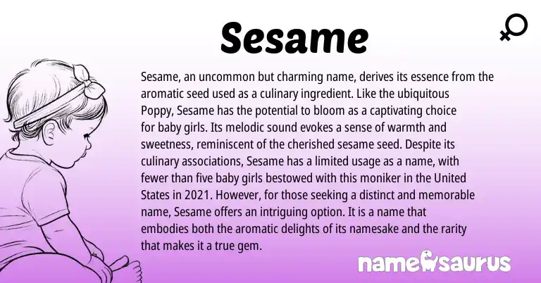 Infographic about Sesame name meaning, Sesame is a name from United States origin(s).