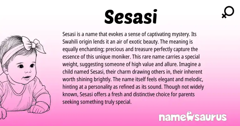 Infographic about Sesasi name meaning, Sesasi is a name from Swahili origin(s).