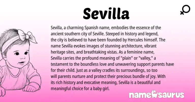 Infographic about Sevilla name meaning, Sevilla is a name from Spanish origin(s).