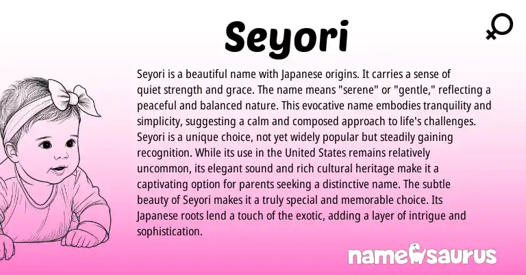 Infographic about Seyori name meaning, Seyori is a name from Japanese origin(s).
