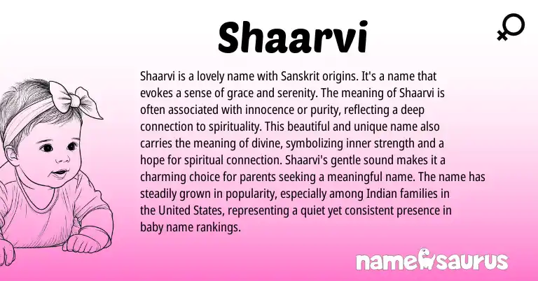 Infographic about Shaarvi name meaning, Shaarvi is a name from Indian origin(s).