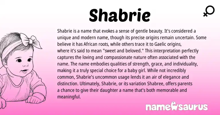 Infographic about Shabrie name meaning, Shabrie is a name from Gaelic origin(s).