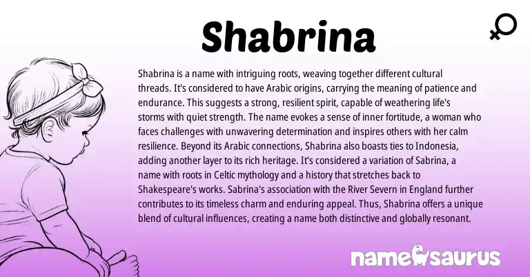 Infographic about Shabrina name meaning, Shabrina is a name from Arabic origin(s).