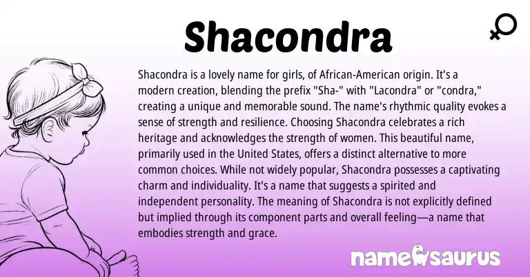 Infographic about Shacondra name meaning, Shacondra is a name from American origin(s).