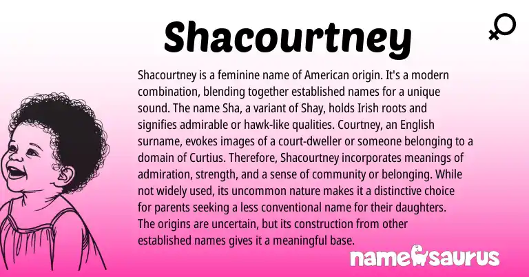 Infographic about Shacourtney name meaning, Shacourtney is a name from American, English, Irish origin(s).