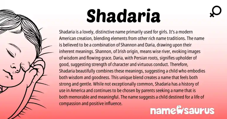 Infographic about Shadaria name meaning, Shadaria is a name from Persian, Irish origin(s).