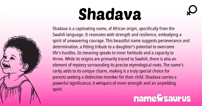 Infographic about Shadava name meaning, Shadava is a name from African, Swahili origin(s).