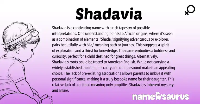 Infographic about Shadavia name meaning, Shadavia is a name from African origin(s).